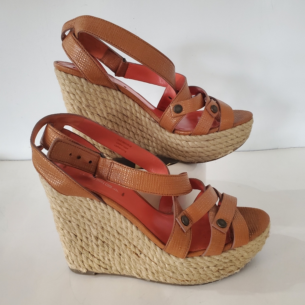 VIA SPIGA 8.5 Karla Wedge Sandals Wedge 4.75" Heels Espadrilles Leather Boho